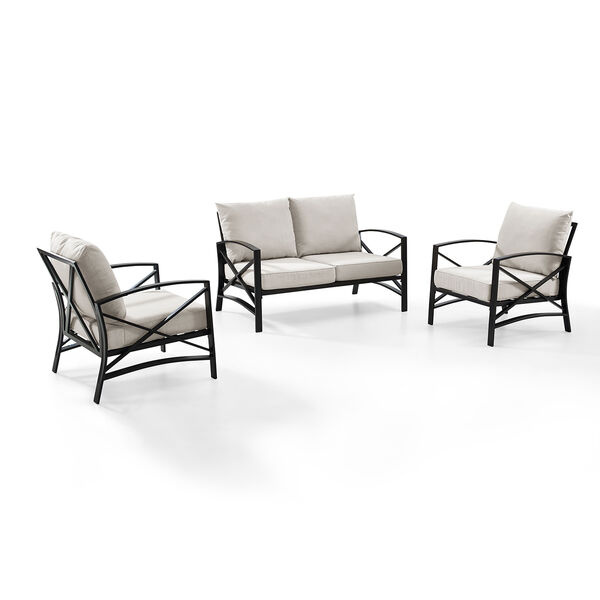 Kaplan 3 Piece Outdoor Seating Set With Oatmeal Cushion - Loveseat, Two Outdoor Chairs, image 1