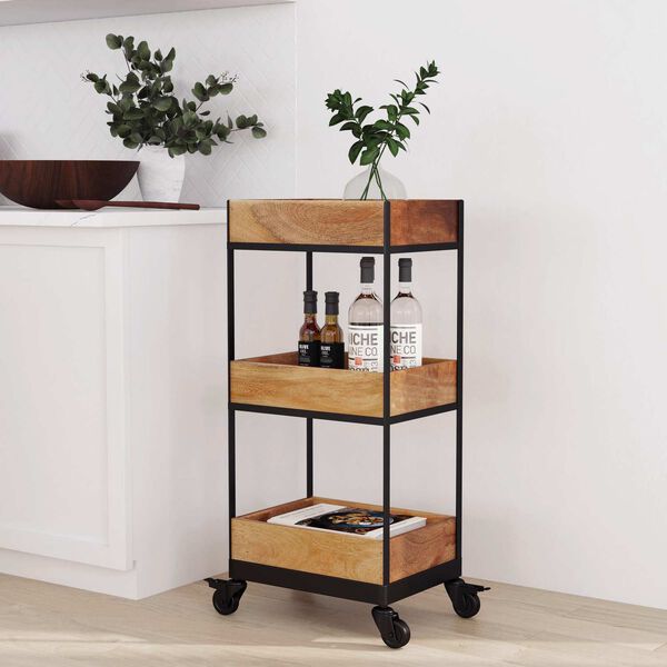Fulham Natural Wood Rustic Three-Tier Serving Cart, image 2