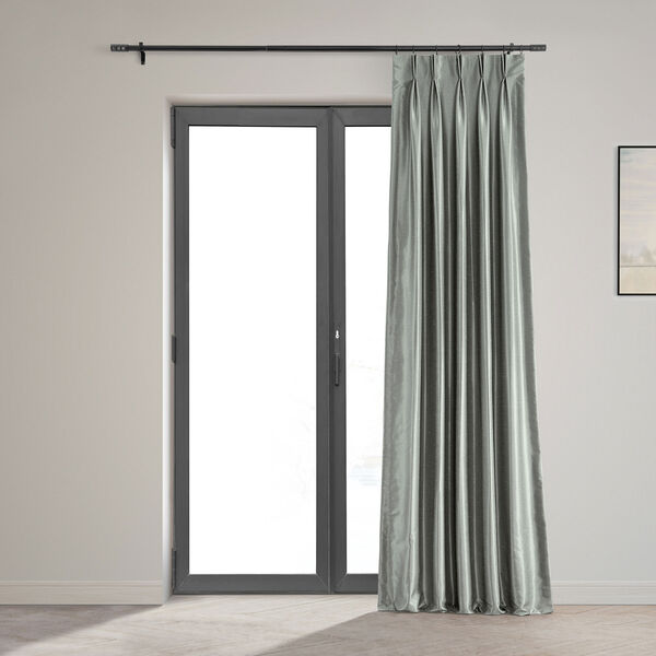 Silver Blackout Vintage Textured Faux Dupioni Silk Pleated Single Curtain Panel 25 x 108, image 2