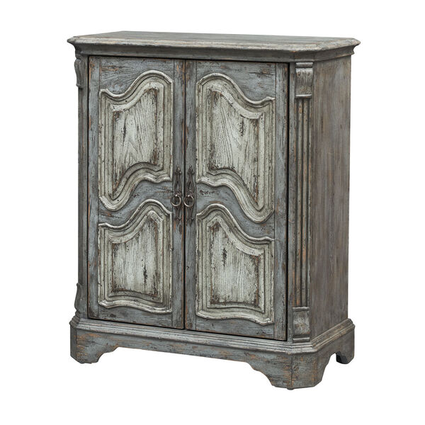 Distressed Grey Blue and White Two Door Wine Cabinet, image 1