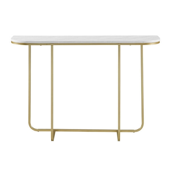 White Faux and Gold 44-Inch Curved Entry Table, image 1