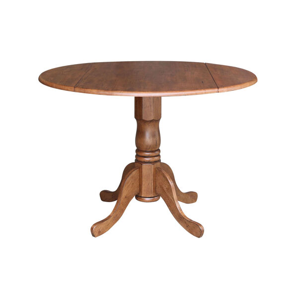 Distressed Oak 42-Inch Round Dual Drop Leaf Pedestal Table, image 1