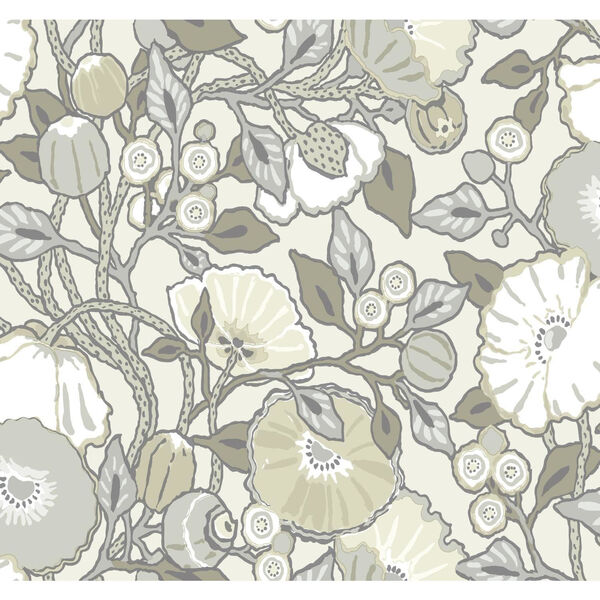 Conservatory Gray Vincent Poppies Wallpaper, image 1