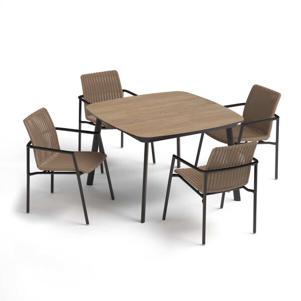 Orso and Eiland Brown Black Five-Piece Square Dining Table and Armchairs Set, image 1