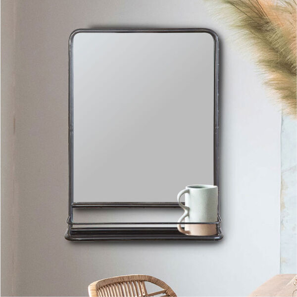 Rectangular Metal 19.5 x 27.5 In. Framed Mirror with Shelf, image 3