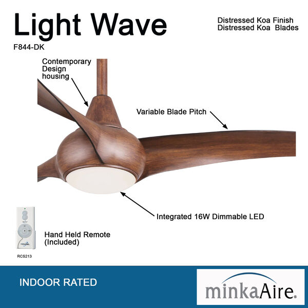 Light Wave 52-Inch LED Ceiling Fan in Distressed Koa Finish, image 4