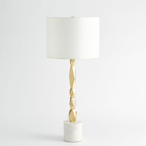 Brass and White Facet Block Short Table Lamp, image 2