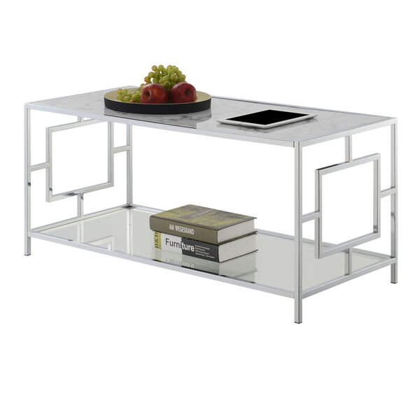Town Square Faux White Marble and Chrome Coffee Table, image 3