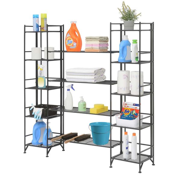 Xtra Storage Black Five-Tier Folding Metal Shelves with Set of Four Deluxe Extension Shelves, image 3