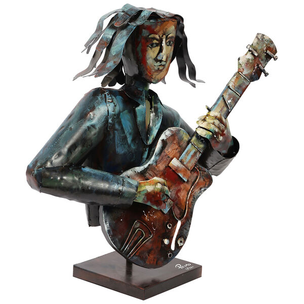 The Bassist Iron Hand Painted Colorful Art Sculpture, image 3