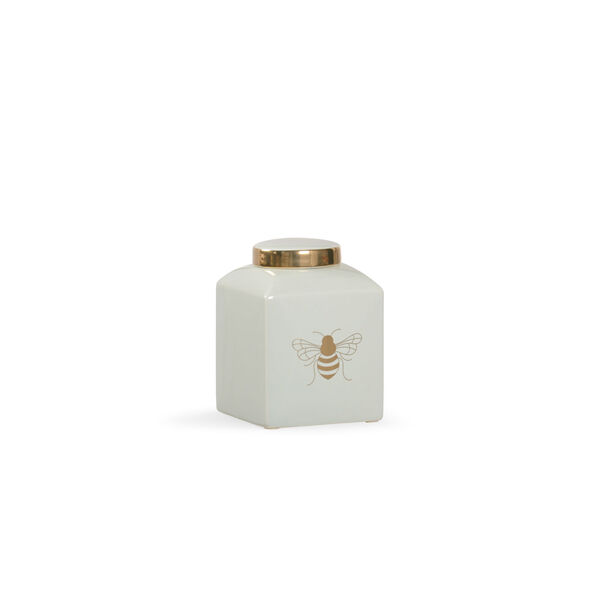 Shayla Copas Mint Glaze and Metallic Gold Bee King Ginger Jar, image 1