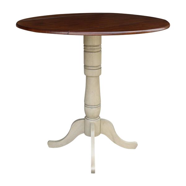 Antiqued Almond and Espresso 42-Inch Round Dual Drop Leaf Pedestal Dining Table, image 1