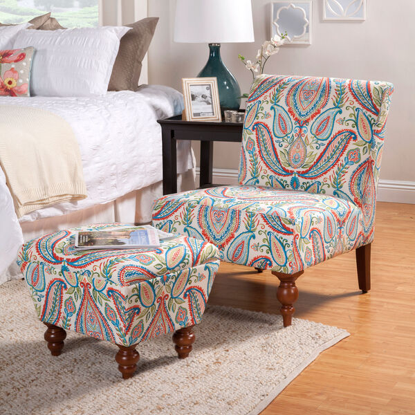 Armless Accent Chair/ Ottoman Set, Paisley Print Fabric, image 2