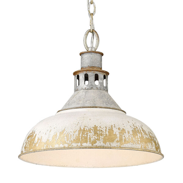 Kinsley Aged Galvanized Steel 14-Inch One-Light Pendant with Antique Ivory Shade, image 1