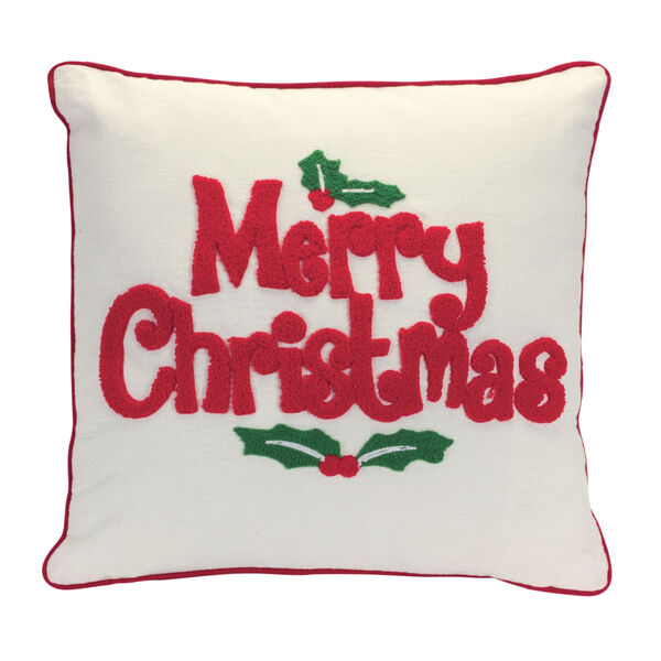 Beige Merry Christmas and Holly Pillow, image 1