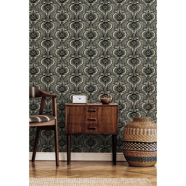 Ronald Redding Off White Black Lotus Palm Non Pasted Wallpaper - SWATCH SAMPLE ONLY, image 3