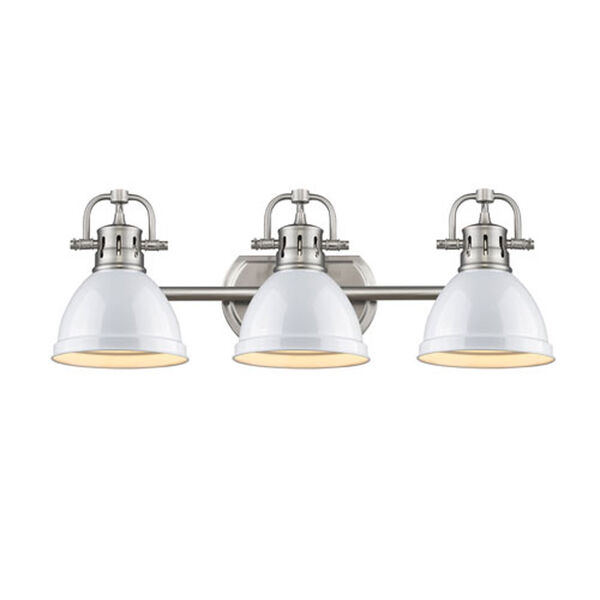 Quinn Pewter Three-Light Vanity Fixture with White Shade, image 2