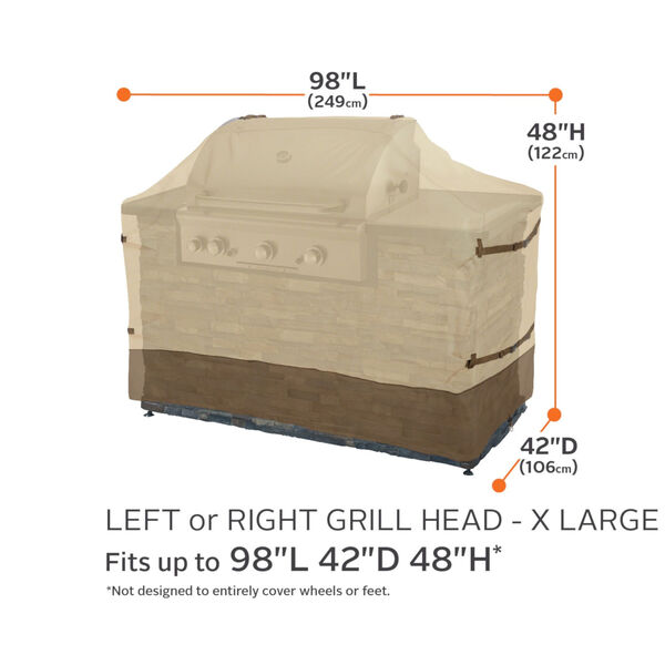 Ash Beige and Brown BBQ Grill Cover for 98-Inch Island with Left - Right Grill Head, image 4