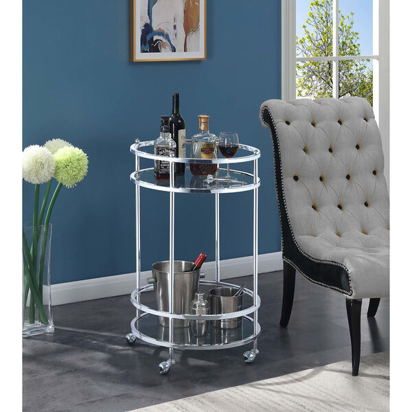 Royal Crest Two Tier Round Glass Bar Cart, image 1