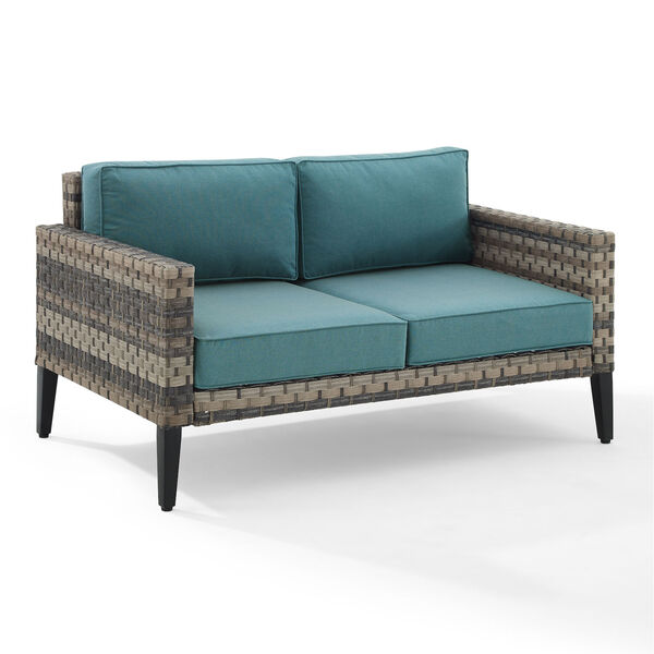Prescott Mineral Blue and Brown Outdoor Wicker Loveseat, image 2