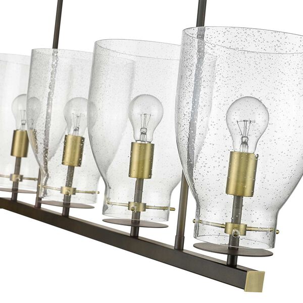 Shelby Oil Rubbed Bronze and Antique Brass Four-Light Linear Chandelier with Clear Seedy Glass, image 6