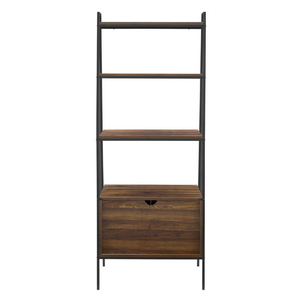 Dark Walnut and Black Ladder Bookcase with Lower Cabinet, image 4