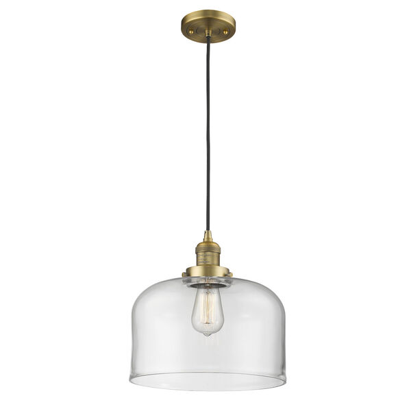 X-Large Bell Brushed Brass One-Light Pendant with Clear Glass, image 1