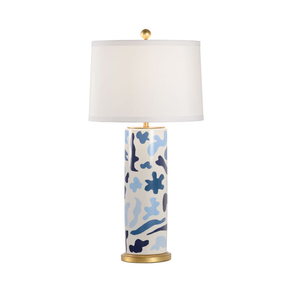 Jamie Merida Blue, White Glaze and Antique Gold Leaf One-Light Ceramic Table Lamp, image 1
