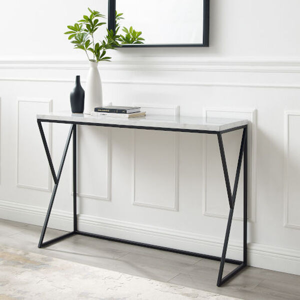 Lana Faux White Marble and Black Geometric Side Entry Table, image 3