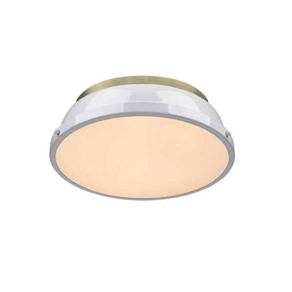 Duncan Aged Brass Two-Light Flush Mount with White Shades, image 3