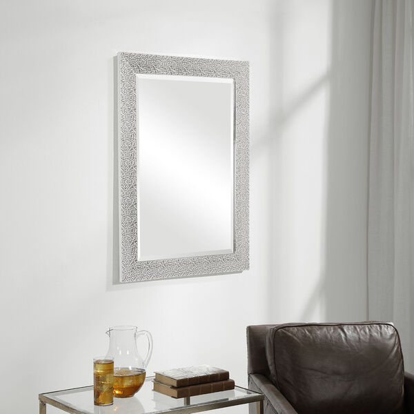 Wellington White and Silver Textured Rectangular Wall Mirror, image 4