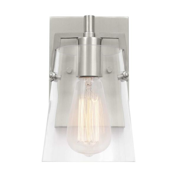 Crofton Brushed Silver One-Light Bath Sconce with Clear Glass by Drew and Jonathan, image 1