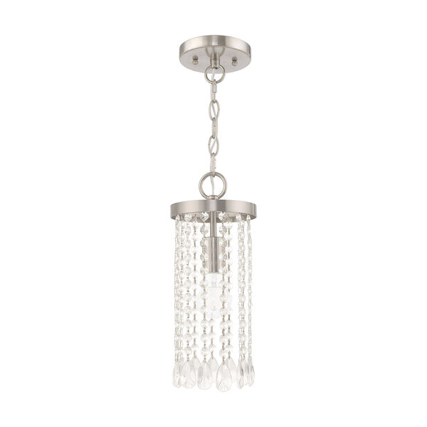 Elizabeth Brushed Nickel 6-Inch One-Light Mini Pendant with Clear Crystals, image 2