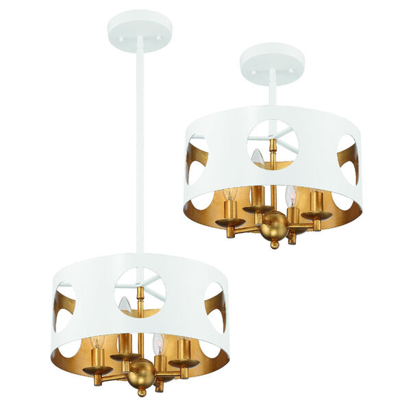 Odelle Matte White and Antique Gold Four-Light Ceiling Pendant, image 2