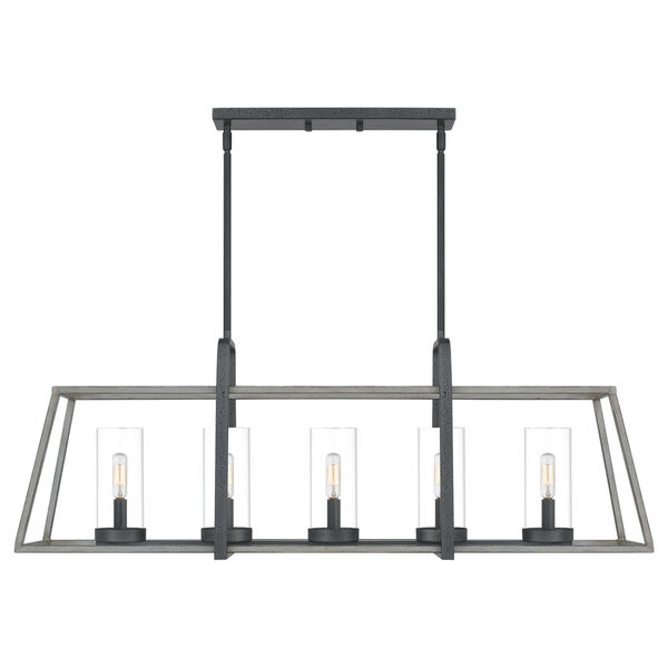 Linear Distressed Iron Five-Light Chandelier, image 4