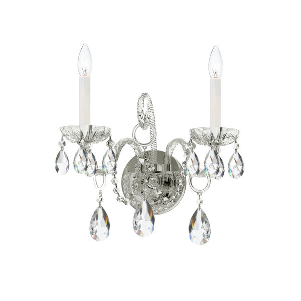 Traditional Crystal Polished Chrome 18-Inch Two-Light Sconce with Clear Hand Cut Crystal, image 1