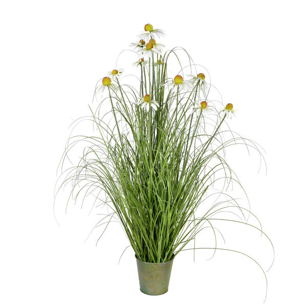 Green 48-Inch Daisy Grass with Iron Pot, image 1