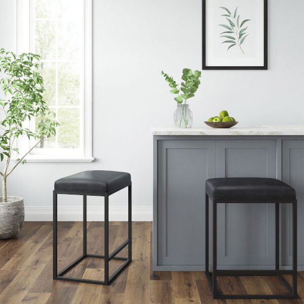 Riley Black Metal Faux Feather Counter Stool, Set of Two, image 1