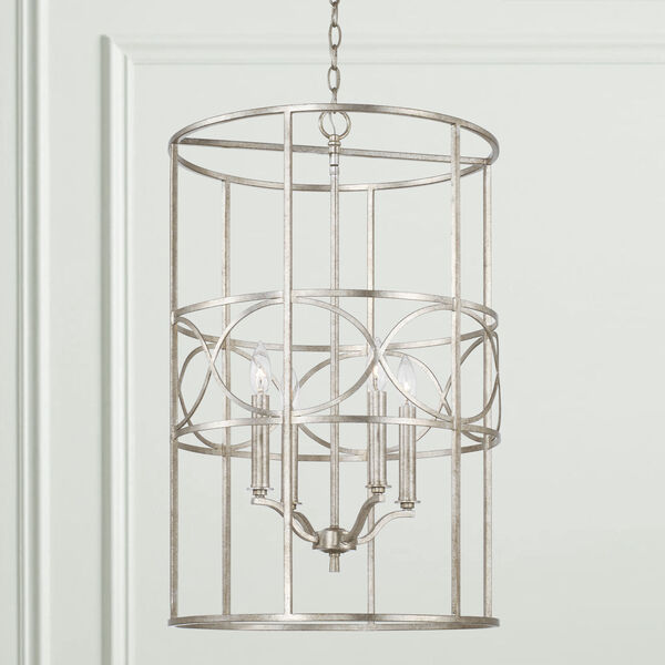 Sylvia Antique Silver Four-Light Caged Lantern Foyer, image 2