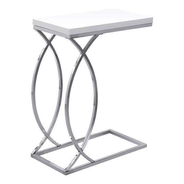 Glossy White and Chrome 18-Inch Accent Table, image 1