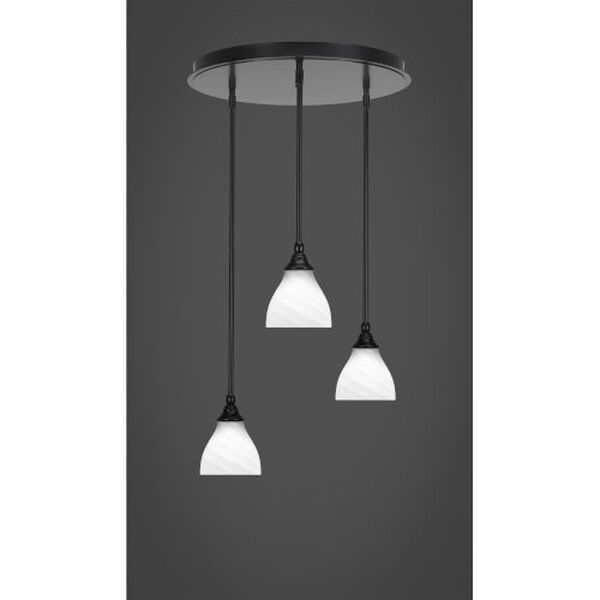 Empire Matte Black 20-Inch Three-Light Cluster Pendalier with Six-Inch White Marble Glass, image 2
