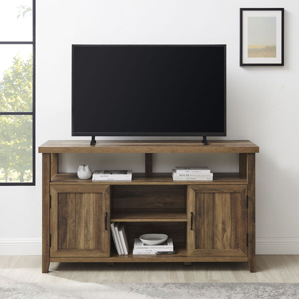 Rustic Oak Grooved Door Tall TV Stand, image 2