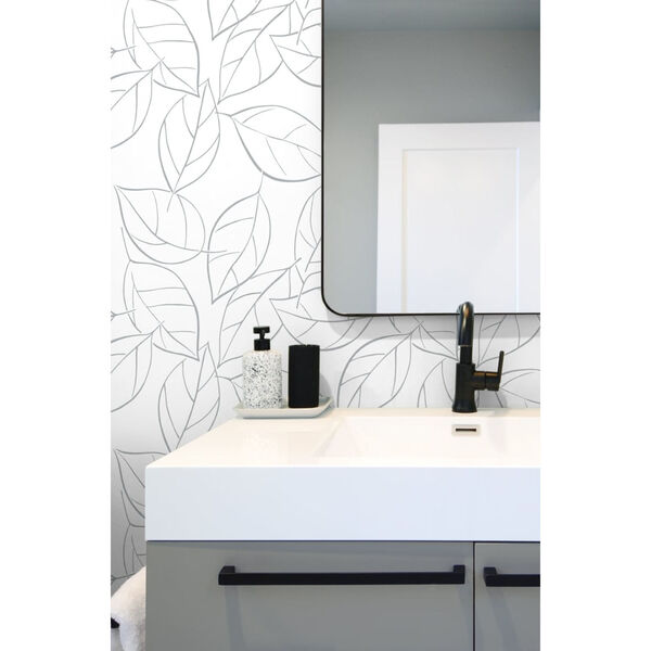 NextWall Gray Tossed Leaves Peel and Stick Wallpaper, image 3