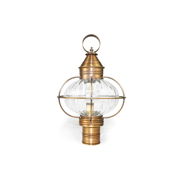 Onion Antique Brass One-Light Outdoor Post Mount with Optic Glass, image 1
