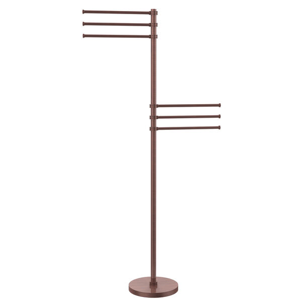 Towel Stand with 6 Pivoting 12 Inch Arms, Antique Copper, image 1