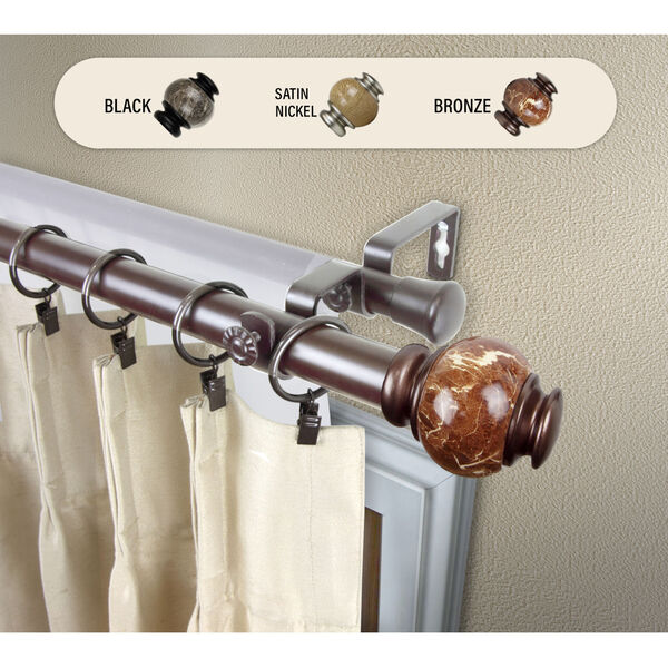 Bronze 48-Inch Marble Double Curtain Rod, image 2