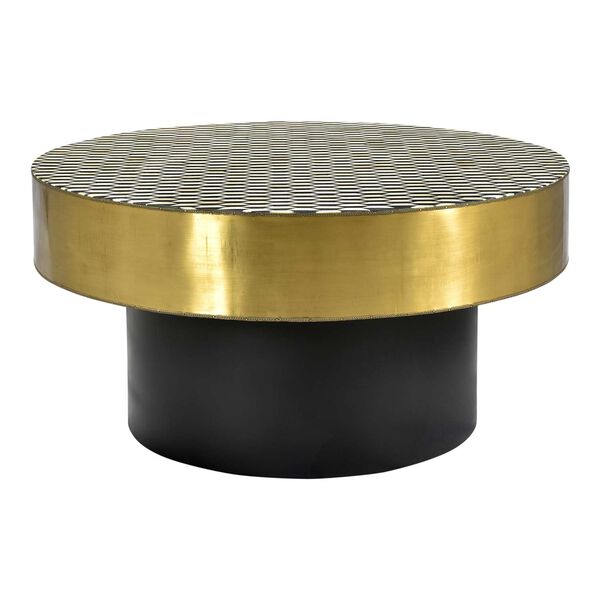 Optic Brass Geometric Patterned Round Coffee Table, image 1