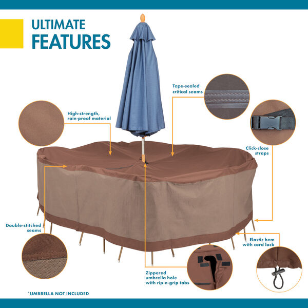 Ultimate Mocha Cappuccino 108-Inch Rectangular Oval Patio Table and Chair Set Cover with Umbrella Hole, image 3