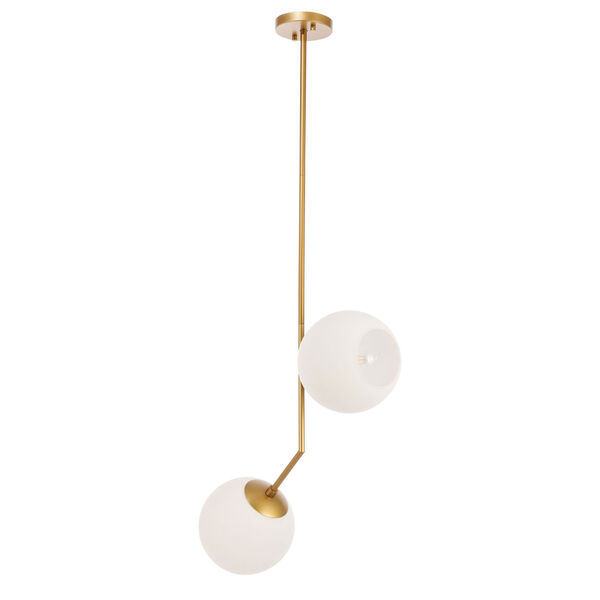 Ryland Brass Eight-Inch Two-Light Mini Pendant with Frosted White Glass, image 4