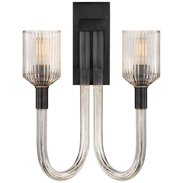 Reverie Double Sconce in Clear Ribbed Glass and Bronze by Kelly Wearstler, image 1